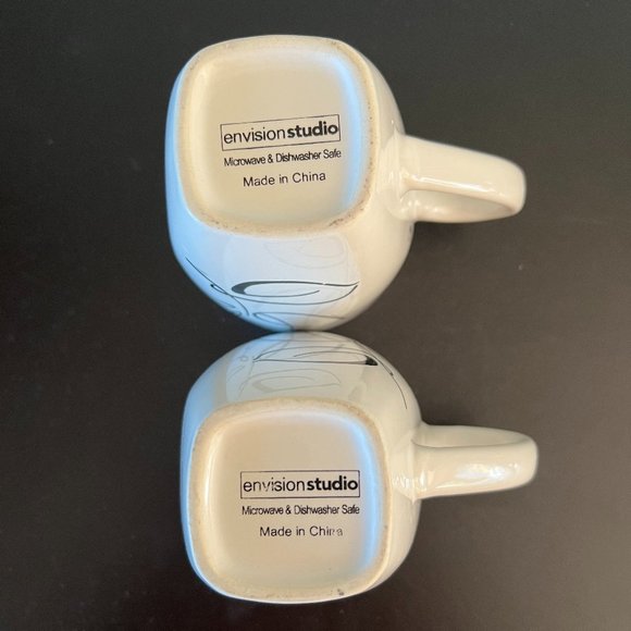 Set of 2 Magnolia Flower Black on White Ceramic Mugs by Envision Studio - Picture 5 of 6